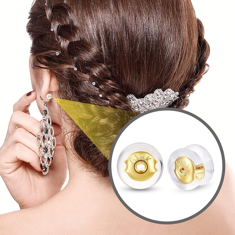 Formulen Silicone Earring Backs,18K Gold Locking Secure Earring Backs for Studs/Droopy Ears, No-Irritate Hypoallergenice Backings for Women Men (Gold) - Image 4